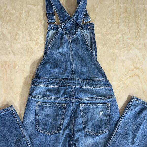 Gap Kids Overalls Girls XL Denim Blue Relaxed Distressed Bootcut Cotton - Picture 4 of 9
